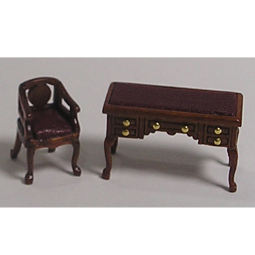 1:48, 1/4" Scale Dollhouse Minature Furniture Captain's Desk & Chair
