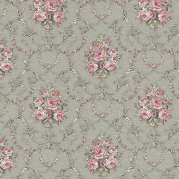 1:12, 1" Scale Dollhouse Miniature Wallpaper Pink Roses on Grey (3 sheets)