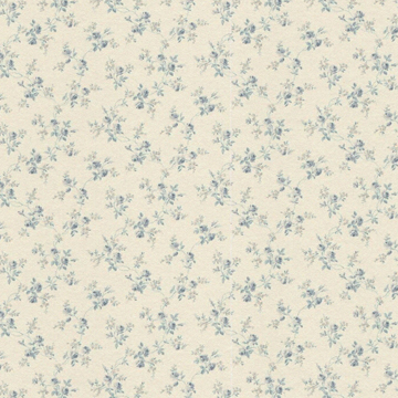 1:48, 1/4" Scale Dollhouse Miniature Wallpaper Blue Roses on Ivory