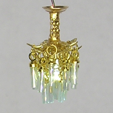 1:48, 1/4" Scale Dollhouse Miniature Light 3V Crystal Chandelier Mint Green Crystals