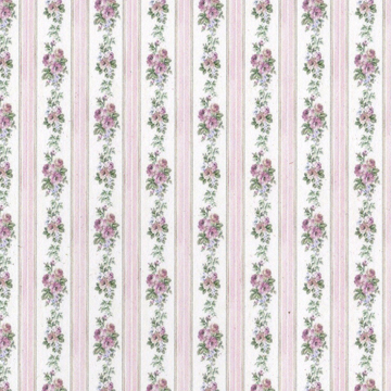 1:24, 1/2" Scale Dollhouse Miniature Wallpaper Pink Roses Stripes (3 SHEETS)