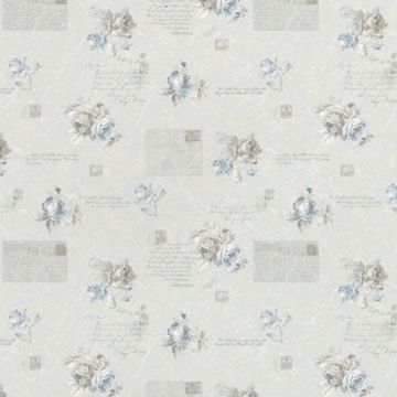 1:12, 1" Scale Dollhouse Miniature Wallpaper Blue Roses/Letters (3 sheets)